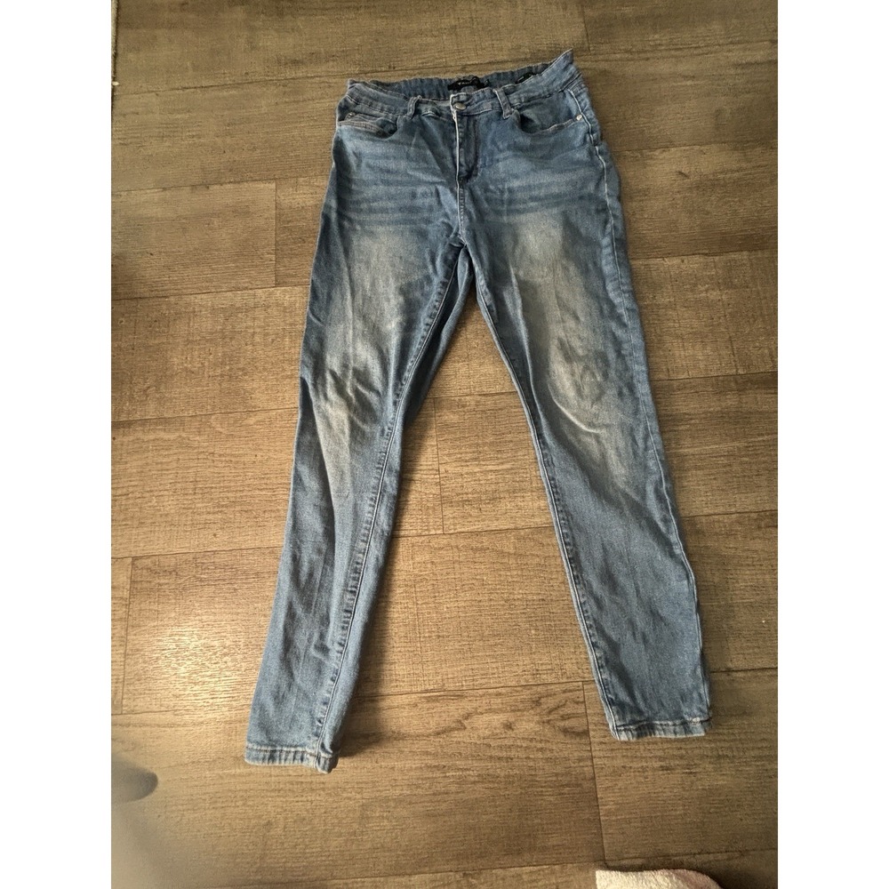Tahari Jamie Roll Cuff Skinny Jeans Womens 14W Plus Blue Stretch Denim Wash